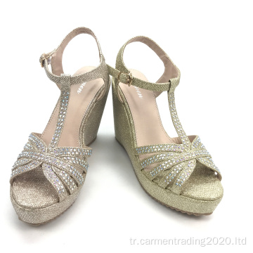 Kadınlar Strappy Chunky Platform Kama Glitter Sandalet